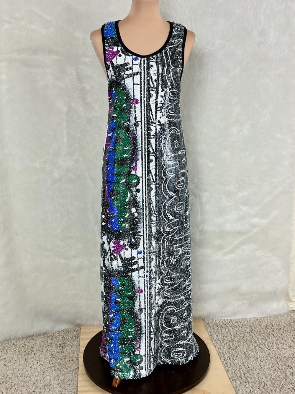 Kimberly Goldson Nelli Sequin Fashion Brooklyn Graffiti Maxi Shift Dress NWT 2
